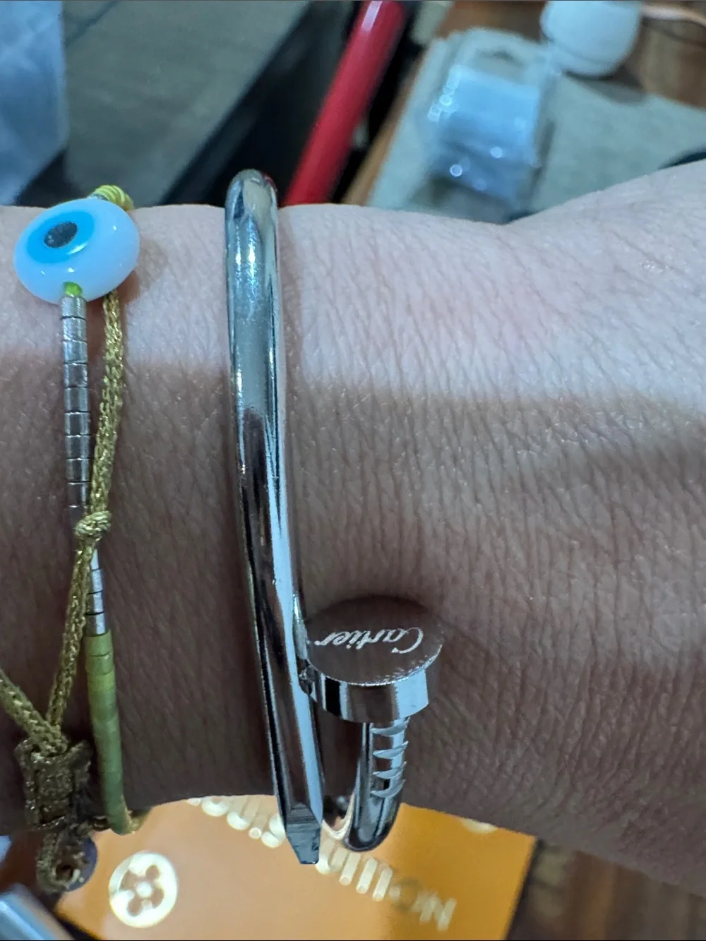 Silver-Tone Screw Motif Cuff Bracelet and Ring Set